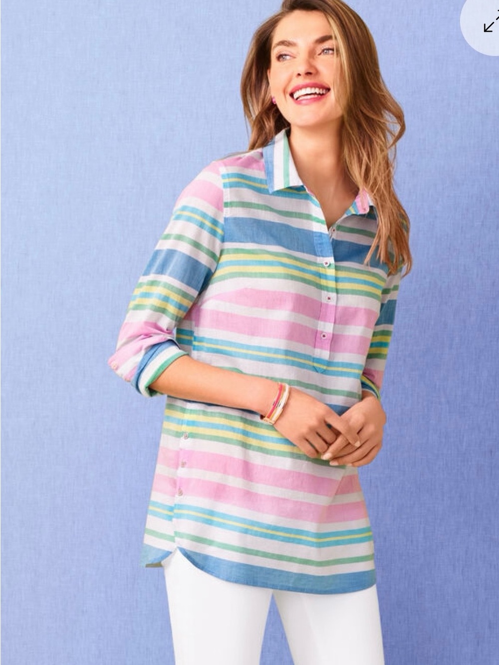 Talbots Popover Top Beach Club Stripe Size XL Hampton’s Style Boho Preppy Cotton